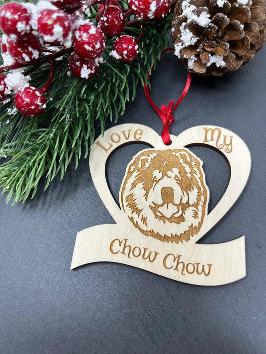 Love My Chow Chow – Laser Engraved Wooden Heart Ornament