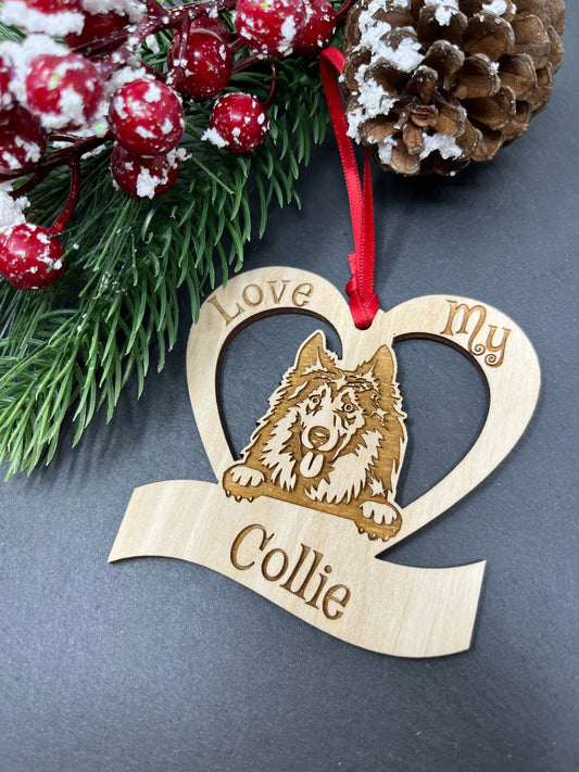 Love My Collie – Laser Engraved Wooden Heart Ornament