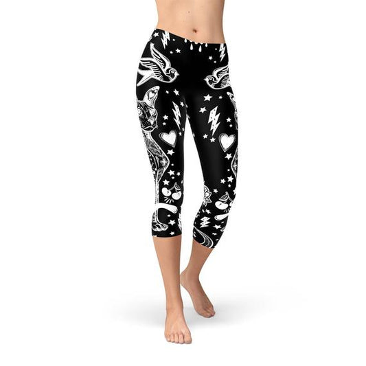 Women’s Black Magic Cat – Capri Leggings