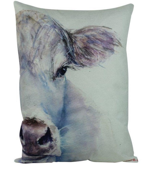 Cow Watercolor Throw Pillow Cover – Farmhouse Décor
