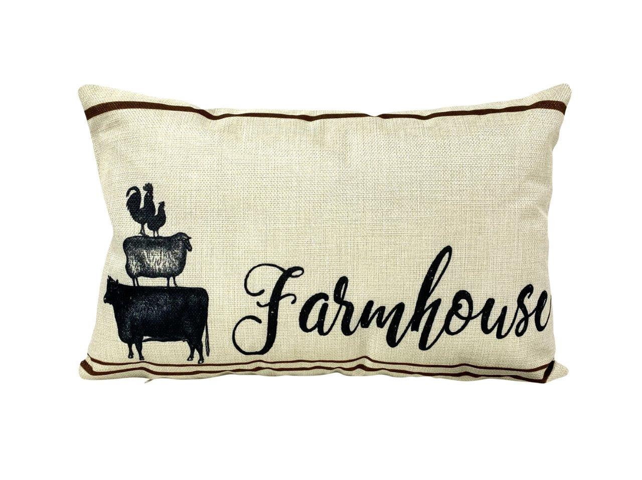 Farmhouse Stacked Animals Throw Pillow Cover – 18" x 12" Primitive Farmhouse Décor