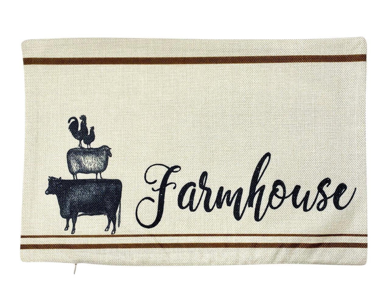 Farmhouse Stacked Animals Throw Pillow Cover – 18" x 12" Primitive Farmhouse Décor