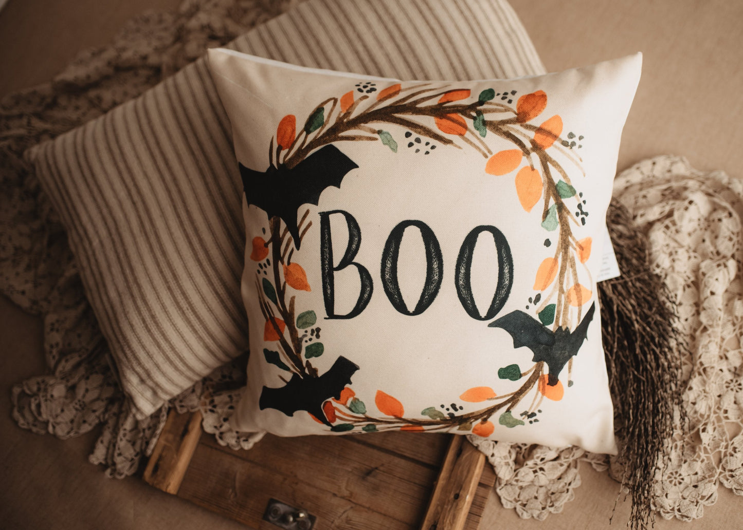 Boo Halloween Throw Pillow Cover – Farmhouse Autumn Décor