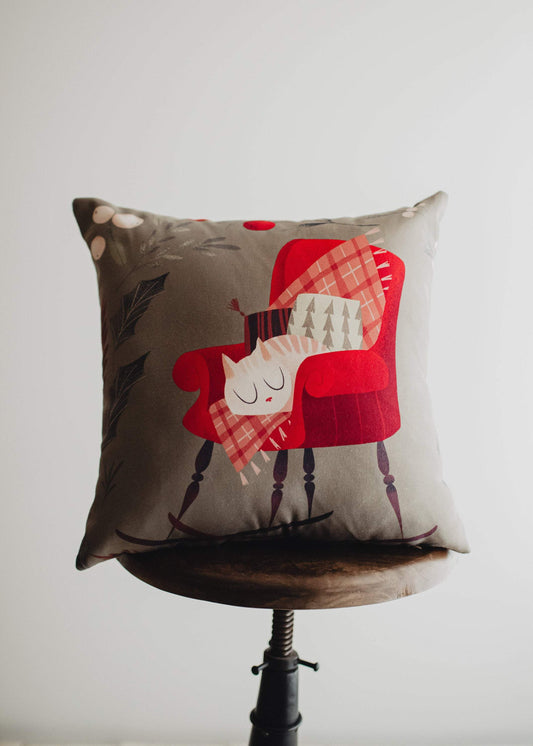 Christmas Kitty Throw Pillow Cover – Cozy Winter Cat Lover’s Décor