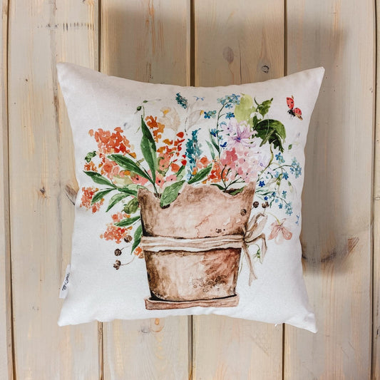 Watercolor Flower Pot Throw Pillow Cover