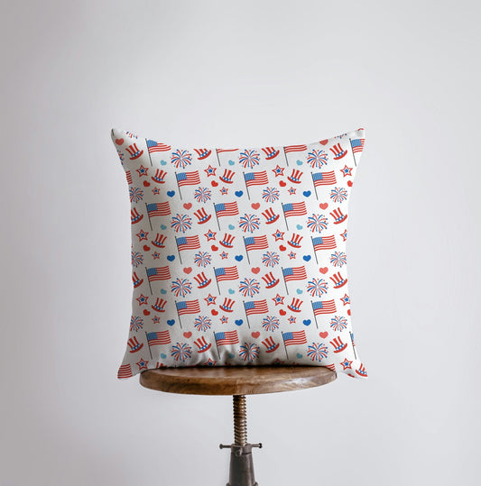 Flag Firework & Vintage Star Throw Pillow Cover