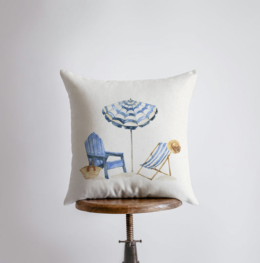 Beach Chairs Throw Pillow Cover – Coastal Watercolor