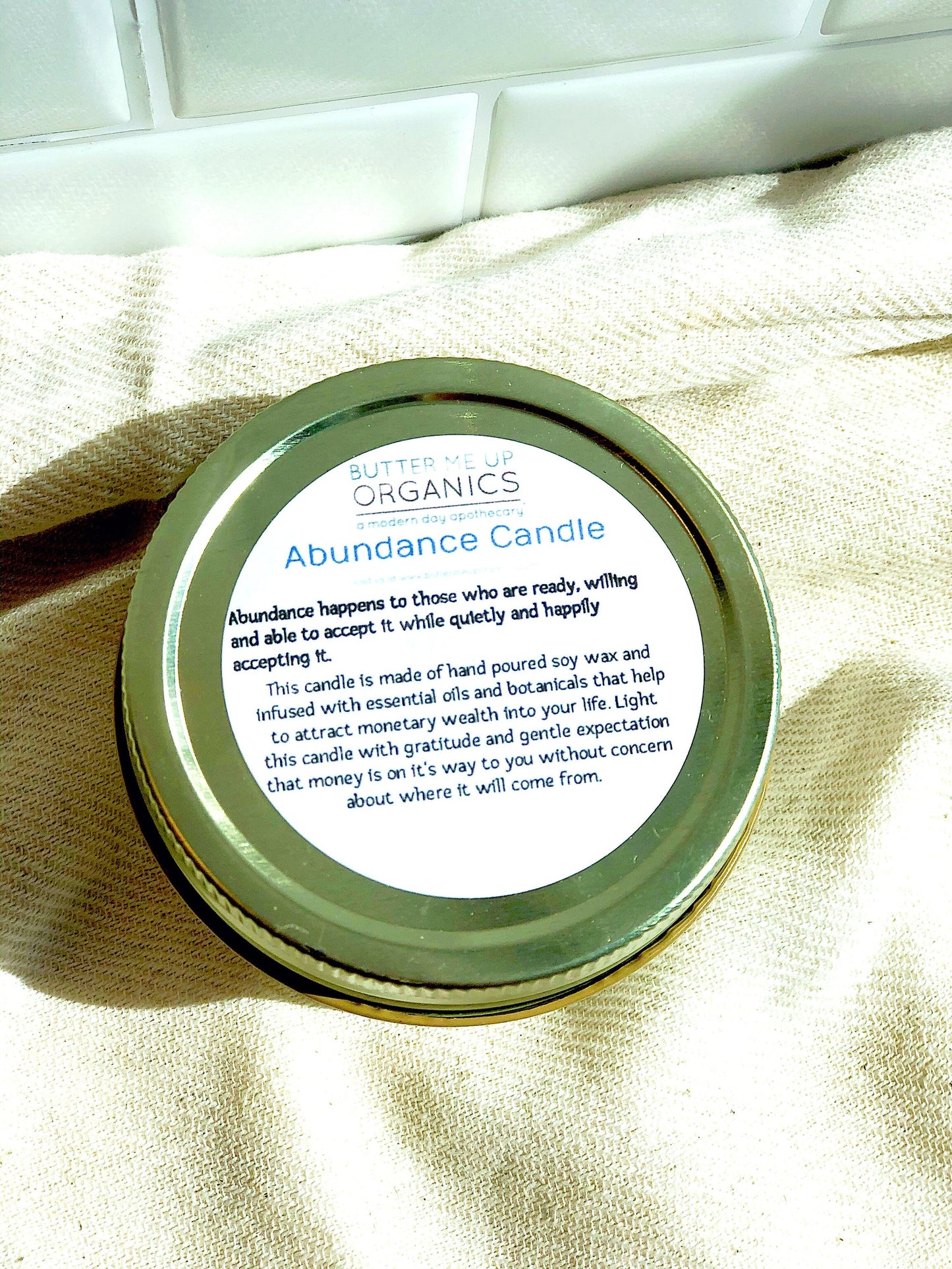 Abundance Intention Candle – Hand-Poured Soy with Crystal & Herbs