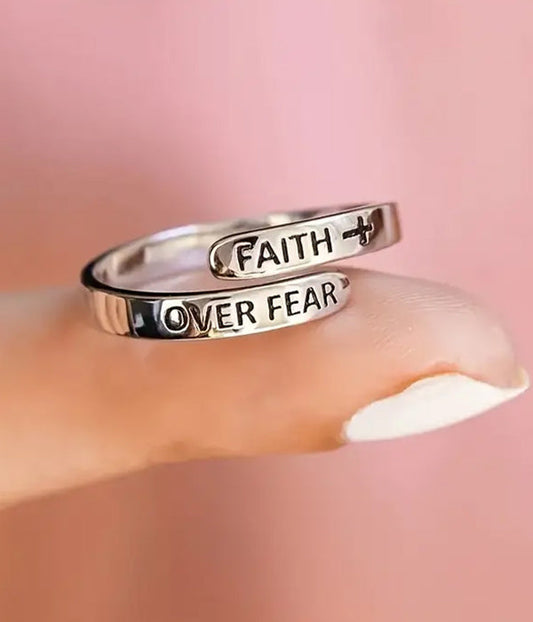 Religious Inspiration Faith Over Fear Adjustable Ring