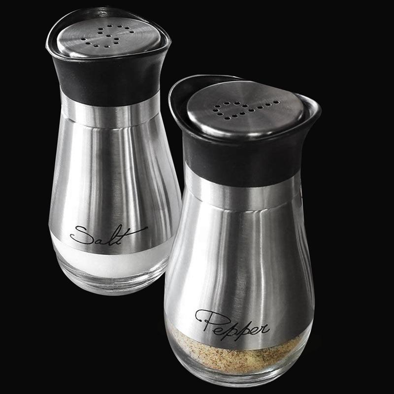 Stainless Steel & Glass Salt and Pepper Shaker Set – 4oz, BPA-Free