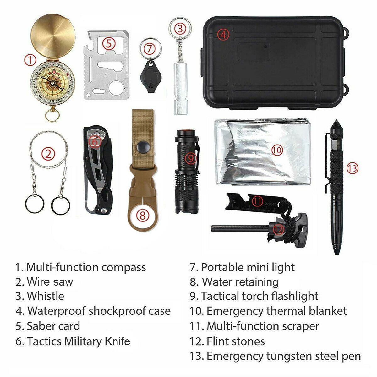 14-in-1 Outdoor Emergency Survival & Safety Gear Kit